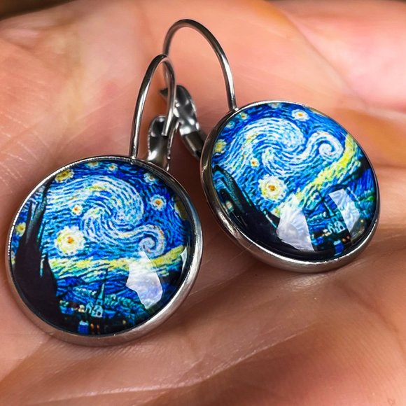 🆕🙂Vincent Van Gogh Starry Night Painting Earring of Famous Artwork Art History - Picture 1 of 14